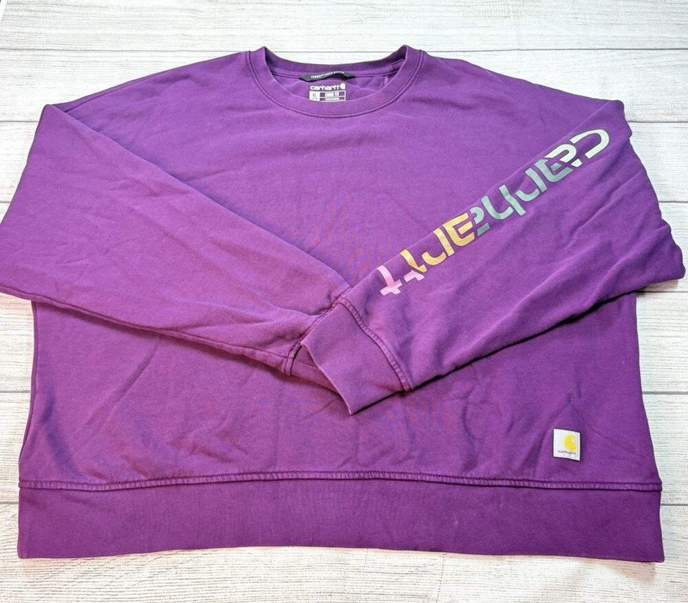 Carhartt Women's TENCEL Logo Sleeve Graphic Work Sweatshirt Purple Size XL